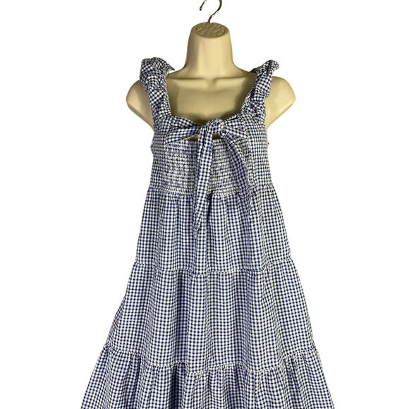 Old Navy Blue Gingham Smocked Tiered Maxi Dress Women’s Large Cottagecore - Picture 2 of 11